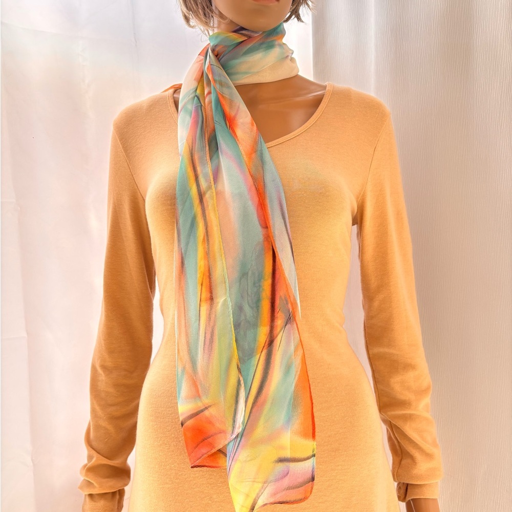 Sheer Silk Feel Floral Scarf - Picture 13 of 15